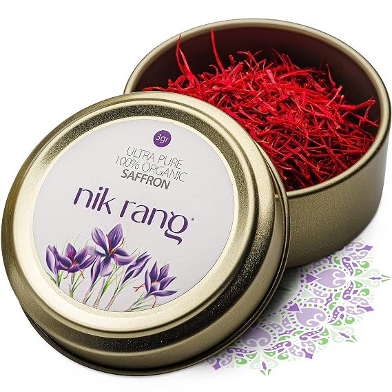 Nik Rang Premium Super Negin Saffron Threads Grade A+ Organic, Hand-Picked, Ultra Pure All Red Filaments, Non-GMO, Ideal for Cooking, Tea, Rice Dishes, Paella, Desserts, and More (2 Gr)