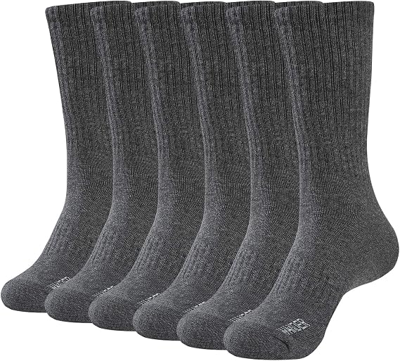 WANDER Men's Crew Socks 6 Pairs Thick Cushion Long Socks 8-12/12-15