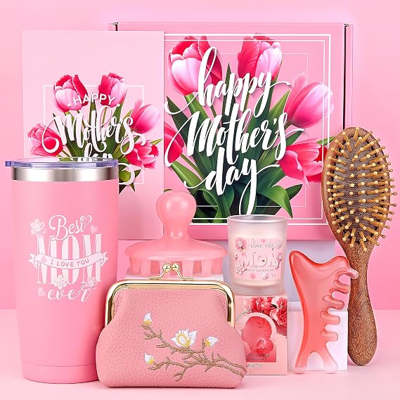 Gifts Box for Mom,Mothers Day Gift,Gifts Basket for Mama Best Mom Ever Set | Mothers Presents from Daughter Son,Unique Thank You Gifts With Massage Comb,Tumbler,Purse,Candle for Mother in Law Stepmother