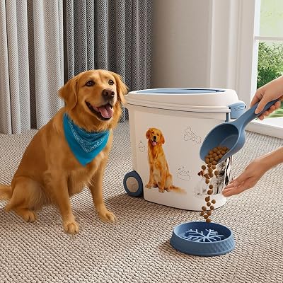 Dog Food Storage Container, Resin Storage with Scoop and Wheels for easy movement, Airtight Pet Food Containers for Dog Treats