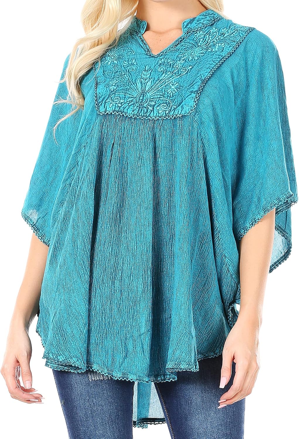 Sakkas Amori V-Neck Embroidery Poncho TopCover Up