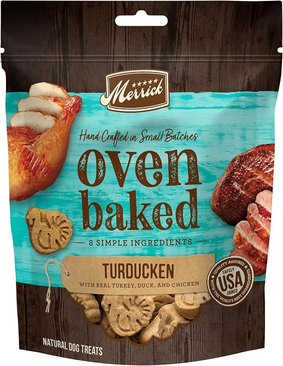 Merrick Oven Baked Natural and Crunchy Bag of Treats, Turducken Recipe with Real Turkey, Duck, and Chicken