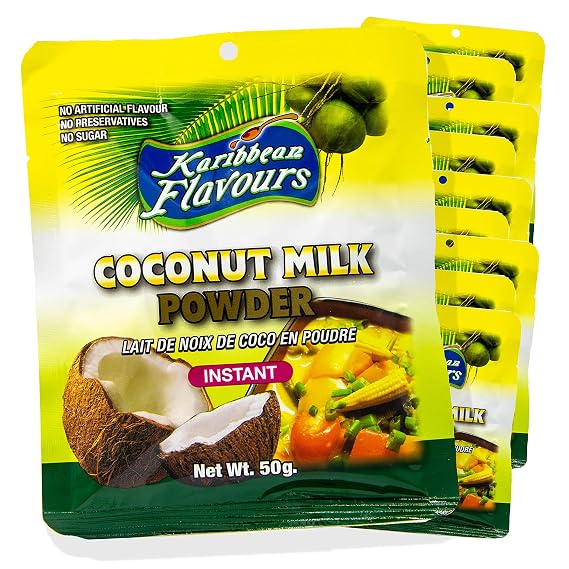 Caribbean Instant Coconut Milk Powder | Organic | Non GMO | Adds Rich Coconut Flavour To Your Desserts And Curry Dishes |10-pack (10 x 50g)