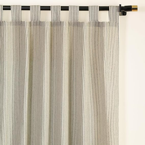 THE ART BOX Gauze Striped Curtains, Boho Linen Gauze Tab Top Hanging Curtains Light Filtering Door Window Treatment 2 Panel Drapes for Living Room Home Décor Green (54"x42" Each Panel)