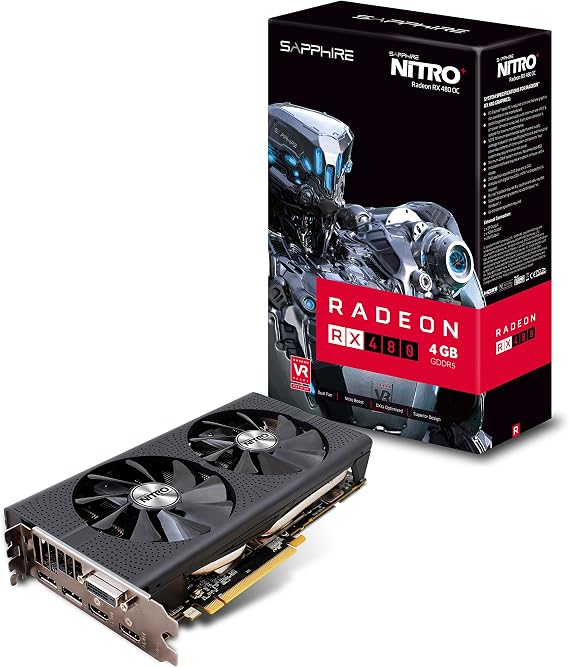 Sapphire Nitro + RadeonTM RX 480 4GB GDDR5 256-Bit Memory bus PCI Express 3.0 Graphisc (11260 – 02 – 20 g