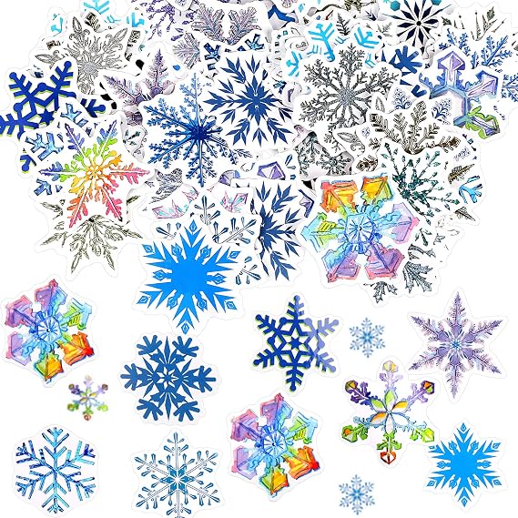 Zonon 100 Pack Snowflake Stickers Waterproof Vinyl Winter Christmas Decor