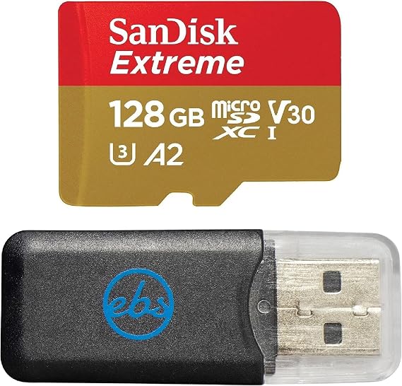 SanDisk 128GB Extreme MicroSDXC Card Compatible with Insta360 Cameras | For Go Ultra, X4, X4 Air and X5 Action Cameras (SDSQXAA-128G-GN6MN) Bundle with (1) Everything But Stromboli Combo Reader