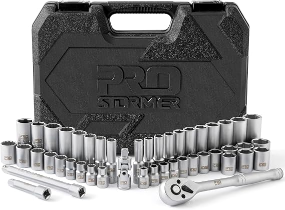 46-Piece Drive Socket Wrench Set, 3/8 Impact Socket Mechanic Tools SAE/Metric with 72 Tooth Ratchet, Universal Joint, Extension Bars