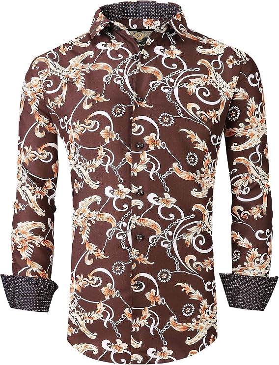 Premiere Men's Colorful Paisley Designer Fashion Dress Shirt Floral Casual Shirt Woven Long Sleeve Button Down Shirt
