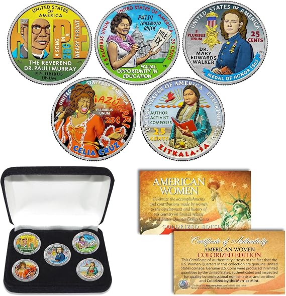 2024 Colorized American Women Quarters US Mint 5-Coin Full Set in Capsules with Display Box