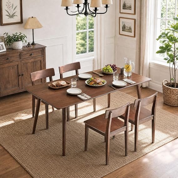 63 Oak Wood Dining Table, Modern Rectangular Kitchen Table for 4