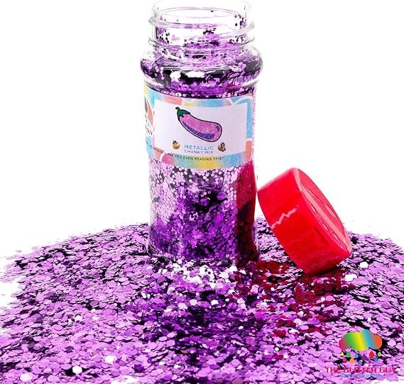 The Glitter Guy: Eggplant (Premium Metallic Lavender Chunky Mix Glitter) 3.3oz Various Sized Hexagonal Cut Glitter for Crafts Tumblers Decoration DIY Projects