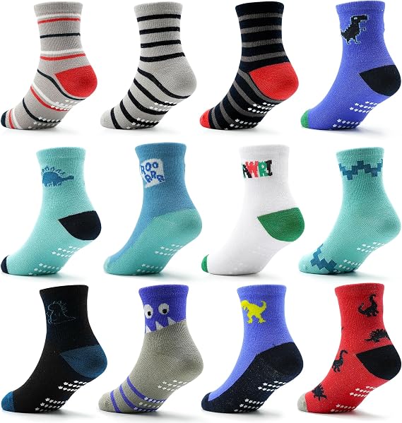 ELUTONG Non Slip Toddler Crew Socks for 1-7 Infant Baby Boys Girls Kids