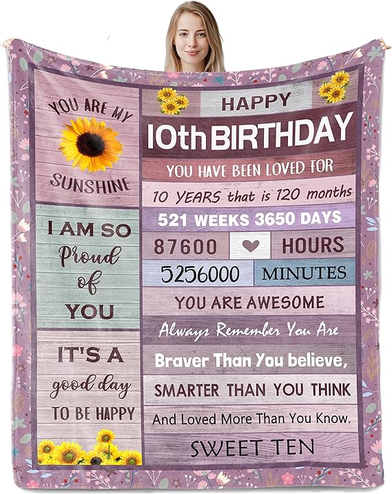 10 Year Old Girl Birthday Gifts, Gifts for 10 Year Old Girl Blanket | 10th Birthday Gift for Girls Boys, Best Presents for 10th Girls ideas Blanket 50"x60"