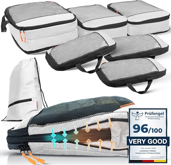 Travel Compression Packing Cubes for Backpack and Suitcase - Safe Space with Compression Bags for Travel - Packing Cubes for Suitcases - Backpack Organisers without Vacuum for Cabin Bag