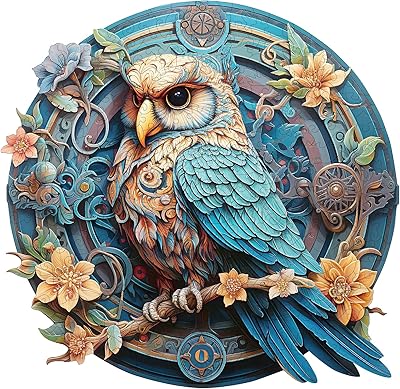 KAAYEE Wooden Jigsaw Puzzles-Wooden Puzzle Adult Unique Shape Advanced Wise Owl Wooden Jigsaw Puzzle for Adult,Family Puzzles 9.7  9.4 in 197 pcs for Over 16 Years Old