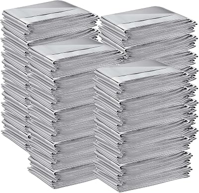 Kanayu 100 Pack Emergency Thermal Blankets Bulk 64 x 84 Disposable Foil Space Blankets for Survival First Aid Camping Hiking Outdoor