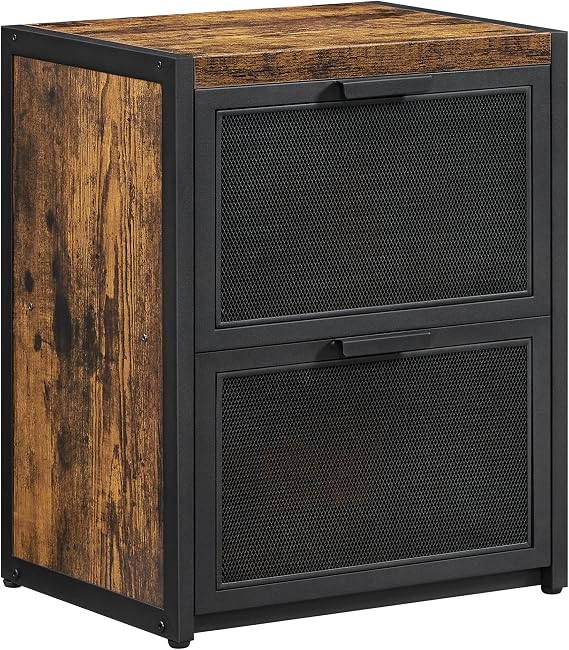 VASAGLE Nightstand, End Table, Bedside Table, Side Table, 17.7 x 13.8 x 21.6 Inches, 2 Drawers, for Bedroom, Industrial, Rustic Brown and Black ULET510B01