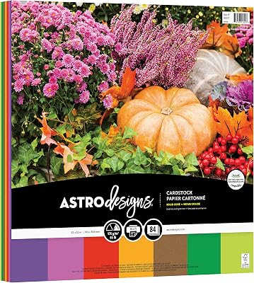 Astrodesigns Crafting Cardstock, 12 x 12, 65 lb.176 gsm, 7-Color Fall Assortment, 84 Sheets 91822