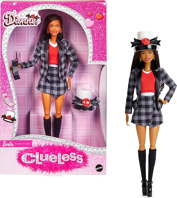 Barbie Signature Doll, Clueless Dionne Collectible with Black-and-White Plaid Suit, Top Hat, Cell Phone Accessory