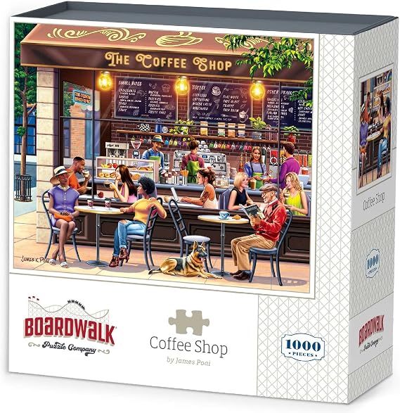 Boardwalk Puzzle Company Jigsaw Puzzle, Coffee Shop, 1000 Piece | Exclusive Art by James Poai, Precision-Cut, Snap-Fit Pieces, For Adults