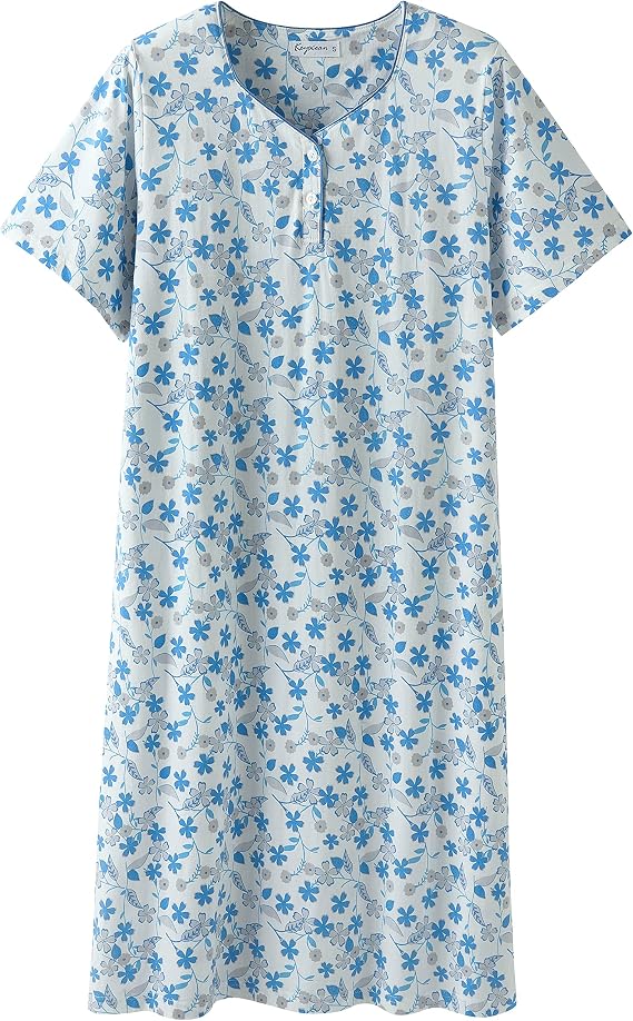 Keyocean Womens Nightgown for Summer - Soft Cotton Comfortable Short Sleeve Lightweight Floral Sleepwear & Loungewear (M-XXL)