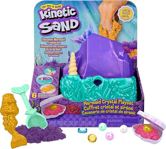 Kinetic Sand Mermaid Crystal Playset, Moldable Sand Sensory Toys, Ages 3+
