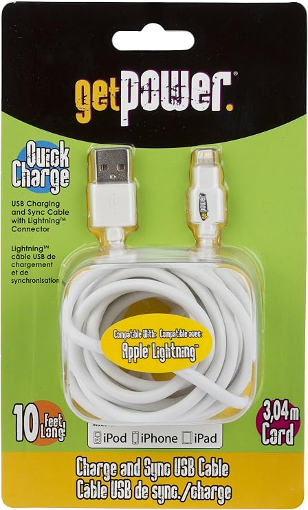 Extra Long 10-Feet USB Charging and Sync Cord for Apple Lightning Devices - Frustration-Free Packaging - White