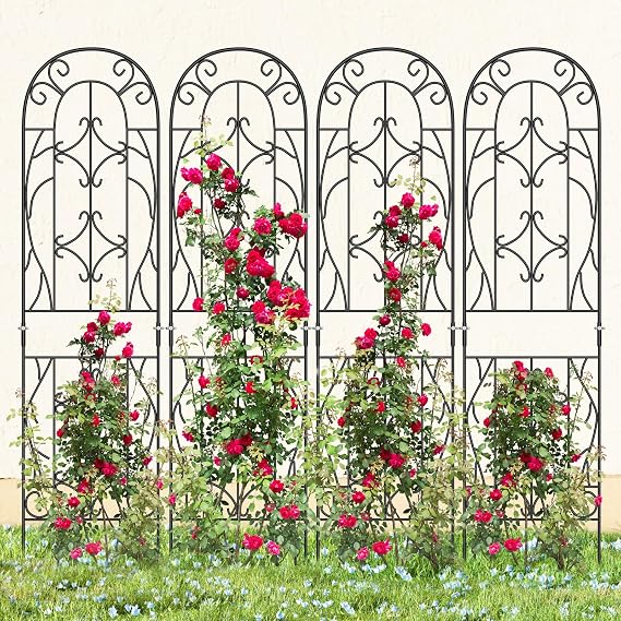 4 Pack 59x16in Metal Garden Trellis for Climbing Plants,Black Large Trellis for Climbing Plants Outdoor, Roses, Vegetables Vines Flowers Support, Large Decorative Outdoor Trellis