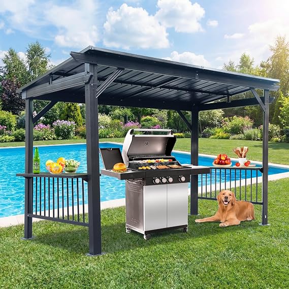 Outdoor Grill Gazebo Hardtop, 6.5X12FT BBQ Gazebo for Outdoor Grill