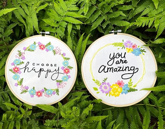 Yutaohui 2 Sets Embroidery Kits,Funny Embroidery Kit Flowers with Encouraging Words,Embroidery Kit for Beginners,Cross Stitch Kit Beginner,Embroidery Starter Kit,2 Embroidery Hoop,Enough Threads.