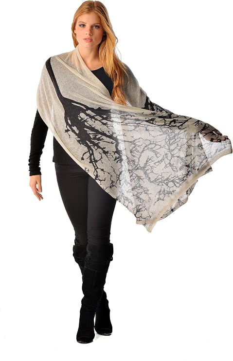 Cashmere Boutique 100% Pure Cashmere Tree Print Knit Shawl - 22"x76"