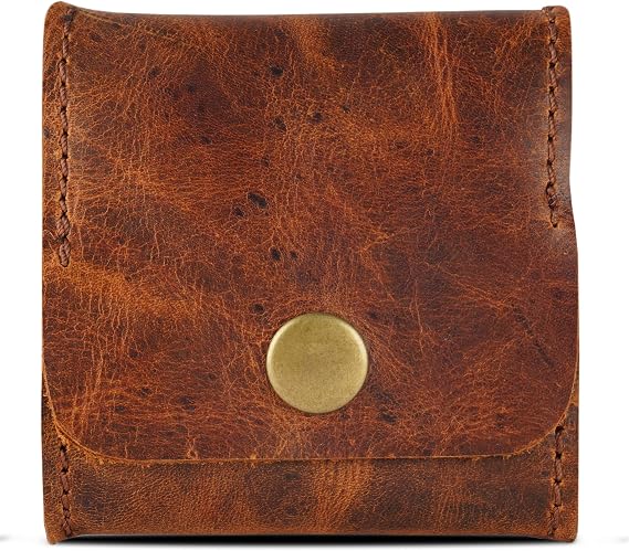 Full Grain Leather Squeeze Coin Purse 3 x 3 in, Unisex