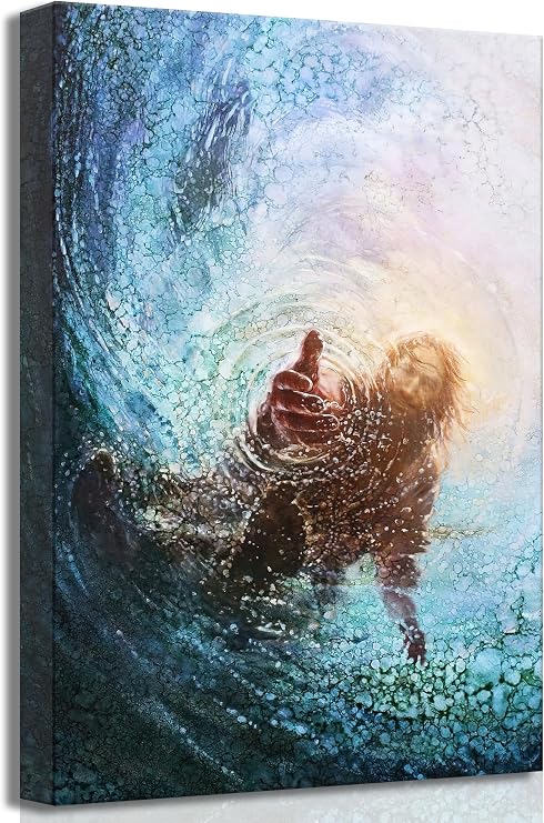 DYLGYWI Jesus Christian Canvas Wall Art | Hand of God Reaching Into Water Picture Bible Christ Religion Wall Decor Poster Print for Living Room Bathroom Church