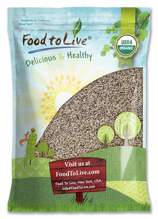 Food to Live Organic Super Grains Blend, 5 Pounds A Mix of Millet, Buckwheat, Red and White Quinoa. Non-GMO, Non-Irradiated, Vegan Superfood, Bulk
