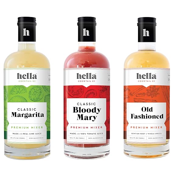 Hella Cocktails Mixers - Margarita, Bloody Mary, Moscow Mule and Old Fashioned (750ml 3-Pack, Classic Cocktail Variety)