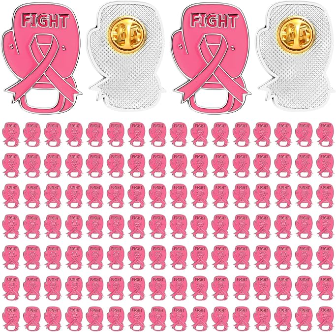Ecally Breast Cancer Awareness Gifts Bulk, Pink Ribbon Lapel Pins | Boxing Glove Design, Fundraiser Event Items, Alloy Enamel Brooches, Pink October Campaign Supplies, Survivor Support Gifts