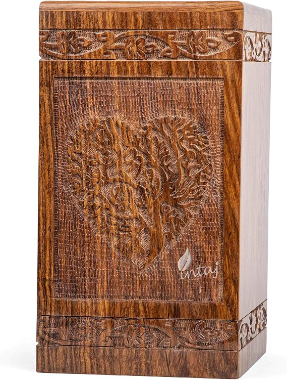 Handmade Rosewood Urn for Human Ashes | Tree of Life Wooden Urns Hand-Crafted - Funeral Cremation Urn for Ashes (Heart Tree, Adult 250 Cu/in)