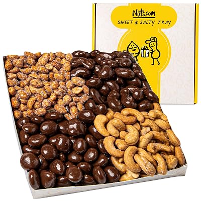 Sweet and Salty Gift Tray for Festive Gifts Healthy Snack Sampler Box, 1.25 Lbs of Roasted Cashews, Peanuts, Chocolate-Covered Raisins