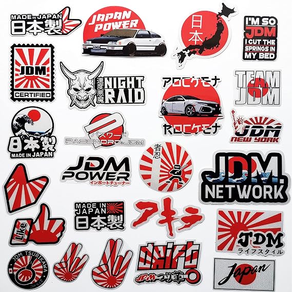 46Pcs Funny JDM Car Stickers Japan Flag Rising Sun Rear Window Stickers Japanese Kanji Graphics Motorcycle Helmet Decals
