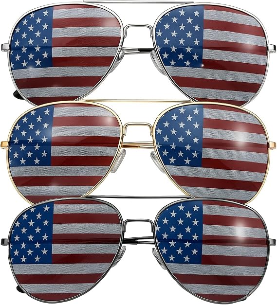 grinderPUNCH American Flag Aviator Sunglasses 3 Pack USA Stars and Stripes | American Flag Aviator Sunglasses 3 Pack, Stars and Stripes USA Shades, for 4th of July, Independence Day, Men Women