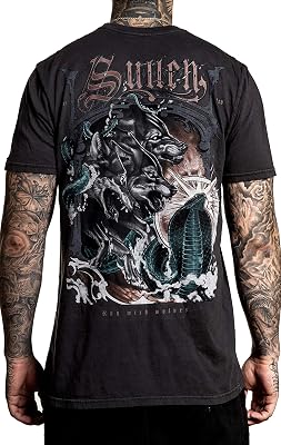 Sullen Clothing Mens Artist Series Wolf Paq Short Sleeve Premium Vintage Black Tee with Artwork by Dan Jones XX-Large