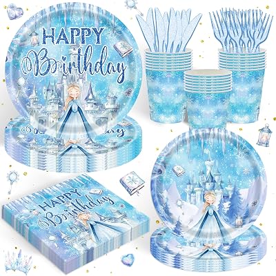 120 PCS Frozen Birthday Party Supplies Frozen Princess Themed Party Decorations for Kids Birthday for 20 Guests