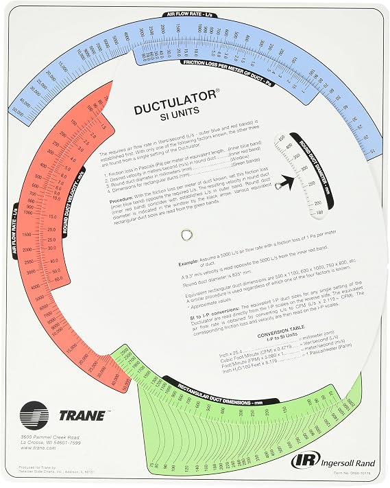 Trane TD1 Ductulator with Sleeve, Duct Sizing Calculator
