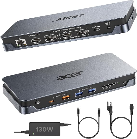 Acer 16-in-1 DisplayLink Docking Station,Triple 4K@60Hz,130W Power Adapter