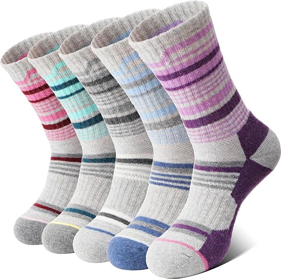 MOSEY KOSY Merino Women's Hiking Socks Thermal Socks Warm Merino Wool Sports Socks Trekking Socks Outdoor Work Socks Wool Socks Breathable Winter Socks 5 Pairs