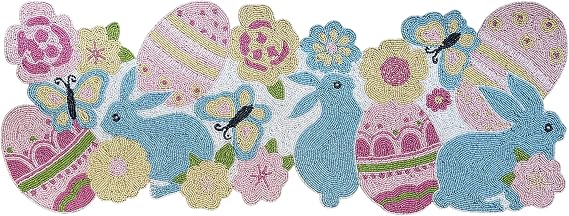 Beaded Table Runner 13x36 Inch Easter Spring Floral Bunny Egg Decor, Handmade Beads Farmhouse Rustic Wedding Bridal Shower Party Dining Room Centerpiece, Pink Yellow Blue Pastel Colors