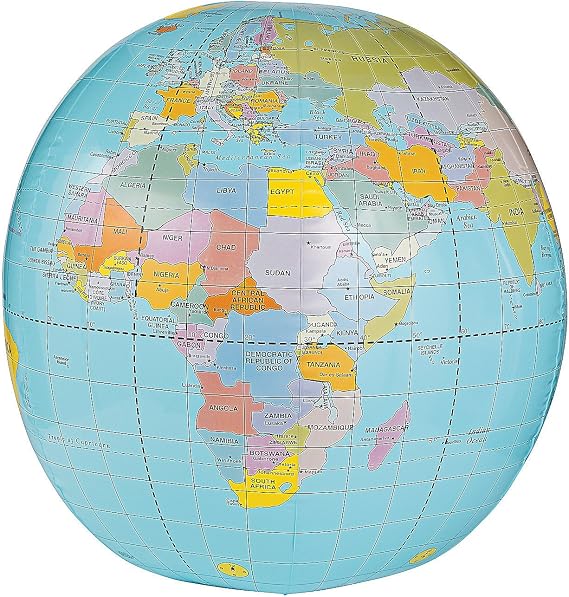 Fun Express Giant Inflatable Globe Beach Ball 33 Inch | Educational World Globe for Kids Classroom Learning, Earth Ball for Outdoor Play, Earth Day Activities & Geography Lessons