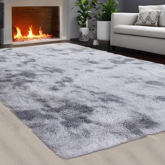 Fashionwu Fluffy Area Rug Faux Fur Rugs Non-Shedding Carpet for Bedroom, Soft Shaggy Rug Anti-Slip Floor Cover Fuzzy Rugs for Kids Playroom Classroom Dining Room Decor, Grey, 9 x 12