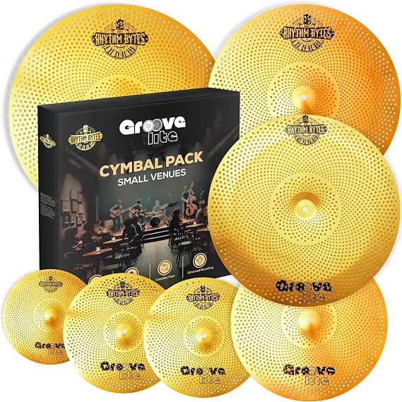Groove Lite Cymbal Pack For Small Venues, Church, Weddings & Gigs | 7-Piece Drum Cymbal Set With Medium Noise & Premium Sound, 14" Hi Hats, 16" & 18" Crash, 20" Dynamic Ride, 18" China & 10" Splash